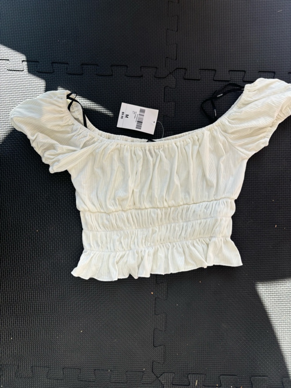 Forever 21 Off-Shoulder Smocked Crop Top - White